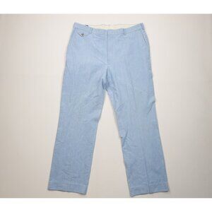 Vintage 70s Orvis Mens 38x32 Faded Chambray Wide Leg Chino Pants Blue Cotton USA